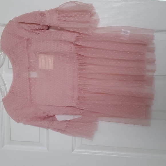 FREE GENERATION Sheer Mesh Blush Free Generation Babydoll/Smocked Top - Picture 1 of 8